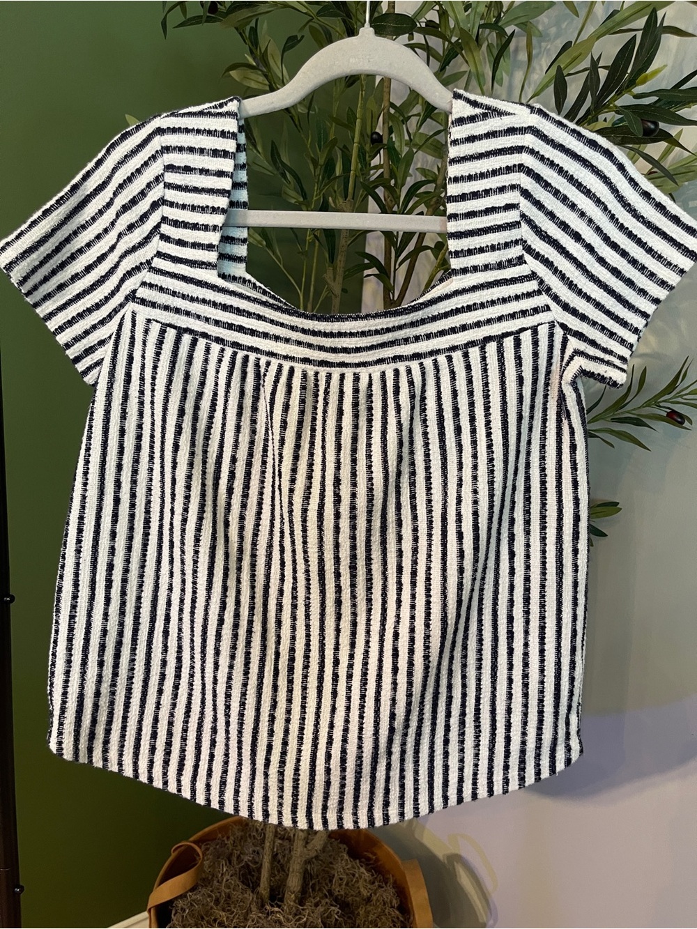 Lucky Brand Black and White Striped Square-Neck Short Sleeve Top